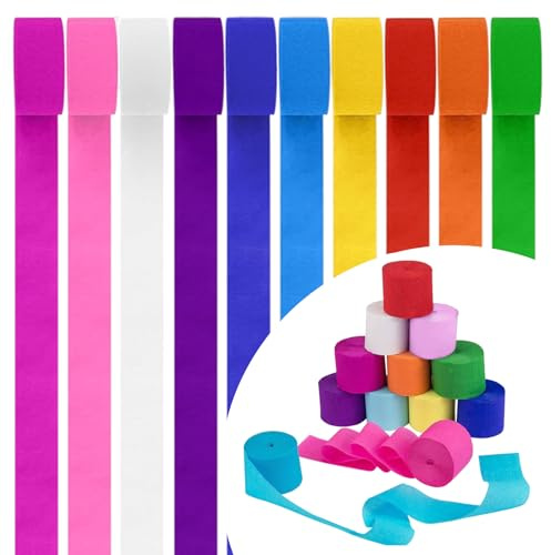 JEKUGOT 10 Rolls Crepe Paper Streamers,4.5cm Colorful Streamers,10 Colors Streamers Party Decorations,Hanging Rainbow Crepe Paper for Holiday Decorations,Wedding Decorations,Birthday Decorations