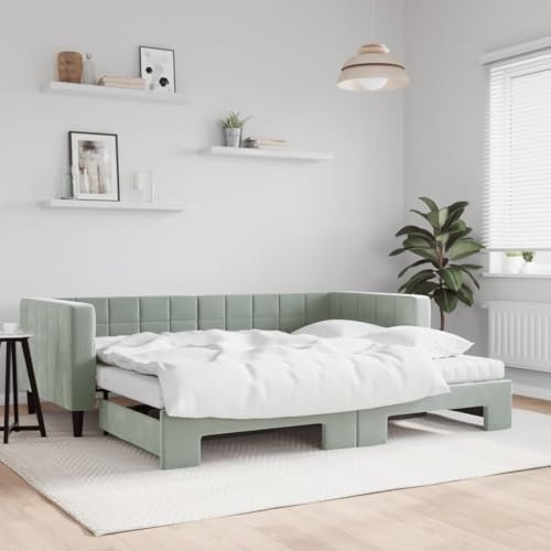 Juroupi Tagesbett Ausziehbar mit Matratzen Hellgrau 90x200 cm Tagesbett Ausziehbar Bett Zum Ausziehen Bettgestell Tagesbett Mit Matratze Samt