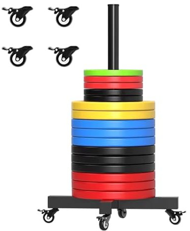 Hantelscheibenständer Rollender olympischer Hantelscheibenständer mit rollenden Rädern, platzsparender vertikaler Stoßstangenplattenhalter, Organisationsausrüstung für das Fitnessstudio(1.9in-Aperture