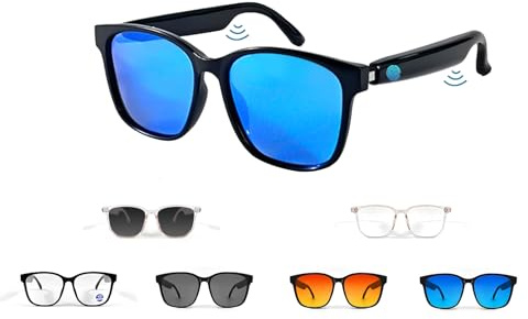 Gafas de sol de audio inteligentes para hombre y mujer, con micrófono, altavoz inalámbrico, Bluetooth, gafas de sol polarizadas, función de audio con auriculares, altavoz, auriculares abiertos, azul
