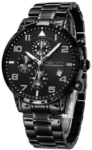 MEGALITH Armbanduhr Herren Chronograph Sport: Wasserdicht Edelstahl Analog Quarz - Militär Datum Schwarz Uhren für Männer