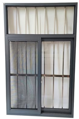 Große vertikale Schiebefenster, durchsichtige Lüftungs-Ersatzfenster aus Aluminium, horizontale Schiebefenster mit Sicherheitsnetz(Grey,100x120cm)