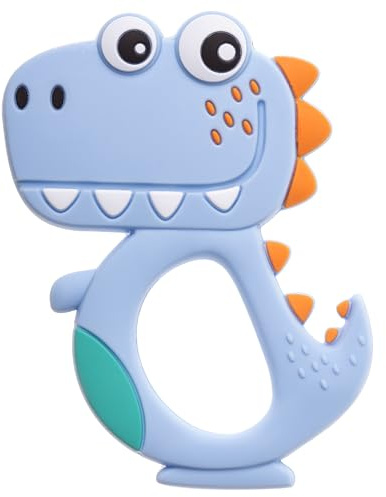 Akuku Baby Beißring kühlend, Zahnungshilfe aus BPA freier Silikon, Beißspielzeug für Mädchen und Junge, Greifring, Spielzeug zum Zahnen, Dinosaurier Babyspielzeug, Dino Blau