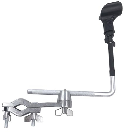TUOREN Drum Set Microphone Mount Holder, Drum Rack Mounting Clamp with L Shaped Mic Mount Arm Shock Mount Microphone Clip, Microphone Stand for Hi-Hat Cymbal Stand Percussion Drum Set