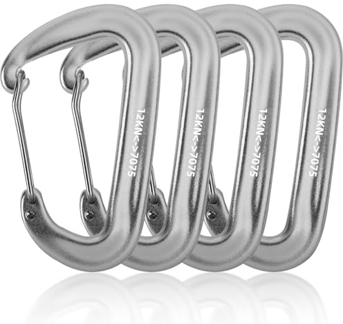 4 Stück Alu Karabiner, Karabiner Groß, Aluminiumkarabiner, Aluminium Schlüsselanhänger, Alu Karabinerhaken für Camping, Wandern, Angeln (Silber)