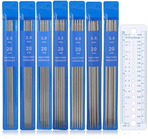 35 Stück Stricknadeln Edelstahl Doppelspitzen Stricknadeln Gerade Stricknadel Bringen Sie ein Lineal Länge Doppelspitzen Knitting Needles Nadelspiel Set für Handarbeit (2,0-5,0 mm)
