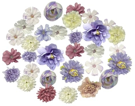 CIGAA 33 Stück Kunstblumen zum Basteln, Lila Blumen zum Basteln 4~8cm Stoffblumen, Mini Deko Blumen Künstlich, Kunstblumen Deko für DIY Basteln Scrapbooking Hochzeit Party Home Handwerk