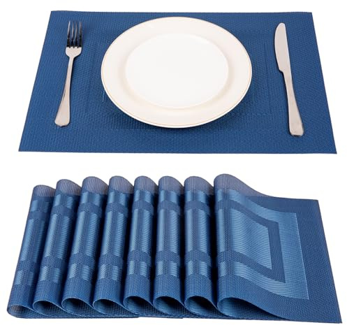 SUEH DESIGN Tovagliette Americane PVC 45 x 30cm Set 8 Pezzi Blu scuro | Tovagliette in Vinile Lavabile, Antiscivolo, Resistenti al Calore, Antiincrostazione, per Cucina e Tavolo da Pranzo, Hotel
