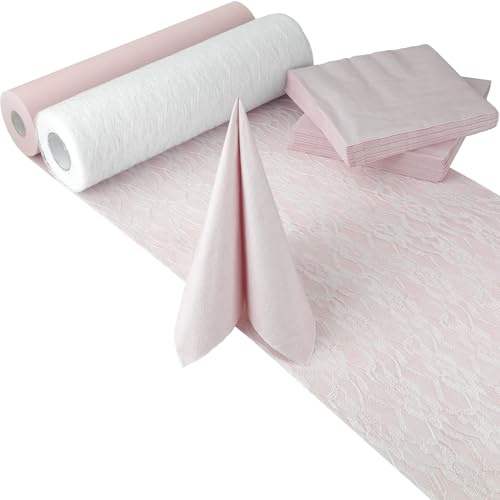 100%Mosel Tischdeko-Set – Blush Rosé & Weiß – Dekorative Tischbänder & Servietten für Taufe, Kommunion, Konfirmation, Hochzeit & Geburtstag – Praktisches Dekoset für besondere Anlässe