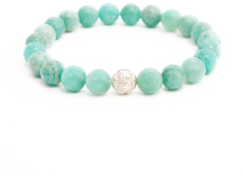 BERGERLIN Naturstein Perlenarmband Damen Herren, 8mm, 925 Silber | Naturstein Armband Damen 8mm: echte Heilsteine, 925 Silberperle mit Mantra – vom deutschen Prüflabor bestätigt.