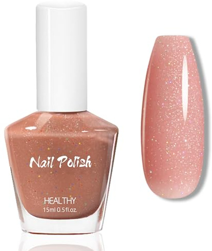 Nude Shimmer Nagellack - 15ML Glossy Schnelltrocknend & Langanhaltend ungiftiger Nail Polish, Glänzender Natürlicher Effekt, Ohne UV Lampe, Glitzer Nagellack für Maniküre zu Hause (Nackter Blitz, 15g)