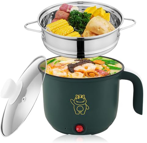 Elektrische Hot Pot Topf, Elektrischer Hot Pot Mit Dampfgarer 1.5l, Tragbare Mini Antihaft Multikocher, Schneller Ramen Kocher, Tragbare Antihaft Topf Für Zuhause, Büro, Schlafsaal