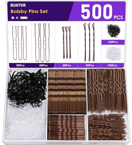500 Stück Bobby Pins Braun, BUNTOR Haarnadeln Klein Set mit Aufbewahrungsbox, Haarklammern Wellen Unsichtbare, Hochsteckfrisuren Zubehör U-förmige für Dutt, Schwarze Weiße Haargummis