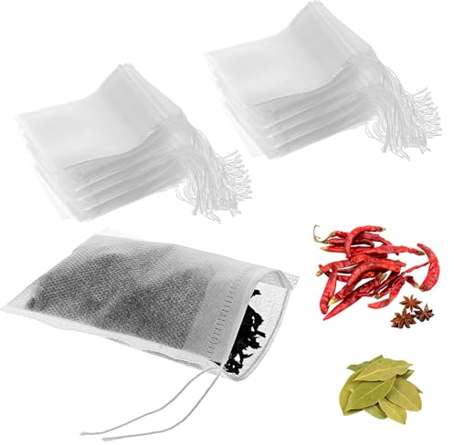 100 Stk Gewürzsäckchen,Gewürzbeutel zum Mitkochen mit Kordelzug,8x10cm Umweltfreundlich Teebeutel,Wiederverwendbar Baumwollsäckchen,Teebeutel Zum Selbstbefüllen,Duftbeutel,Tee,Kaffee,Filter,Gewürze