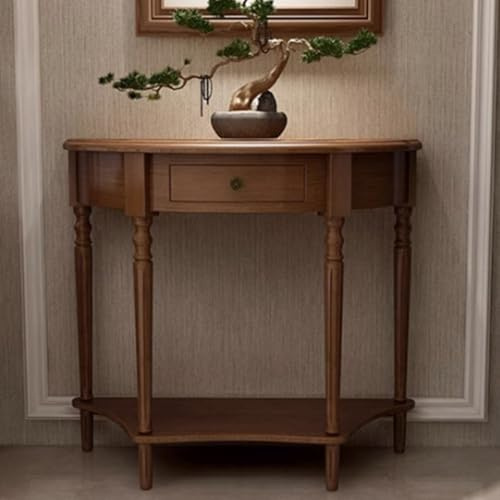 YVYKFZD Tavolo Consolle a mezzaluna, Consolle Ingresso Tavolo Console in legno massello con cassetto, Tavolos da Ingresso in stile retrò, Tavolos da Divano stretti(Dark Walnut,23.6x11.8x31.4)