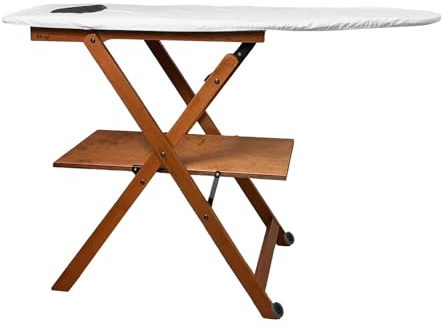 Sicignano Table à repasser Bois Tabac - Hêtre et Peuplier, Base Thermoriste, Roues Anti-rayures, Doublure incluse, Made in Italy, 123 × 48 × 89 cm, Pratique