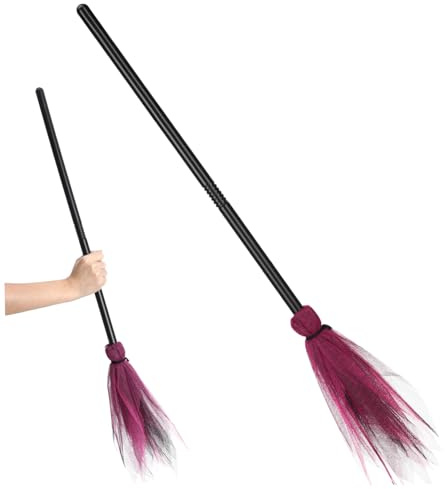 FUTUREORYY Escoba de Bruja Rosa para Halloween Accesorio de Disfraz para Fiesta Escoba Decorativa de Malla para Adultos para de Brujas y Cosplay