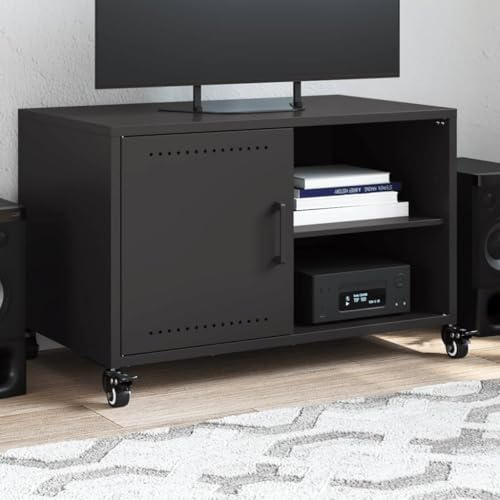 BOWEKAM TV-Schrank, 68 x 39 x 43,5 cm, Stahl-Möbel, Unterhaltungszentren und TV-Ständer, Schwarz