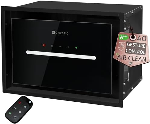 Kompatic HANA 40 KPHN40BIB Hotte Aspirante Encastrable, A++, 450 m³/h, Commande Gestuelles, Tactile, Télécommande, Mode de purification de l’air, Éclairage LED, Réglage température couleur, 40cm