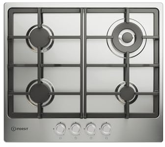 THP641W/IX/I1 - Piano cottura 4 fuochi gas, 60x51 cm, inox, con 1 bruciatore doppia corona