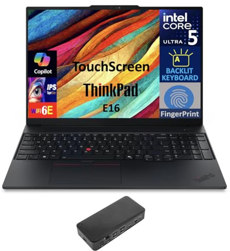 Lenovo ThinkPad Business Laptop 16.0 Touchscreen IPS WUXGA Display (Intel Ultra 5-225U, 8GB DDR5, 512GB PCIe SSD, Intel Graphics, Backlit KB, Fingerprint, Thunderbolt 4, Win 11 Home) w/USB-C Dock