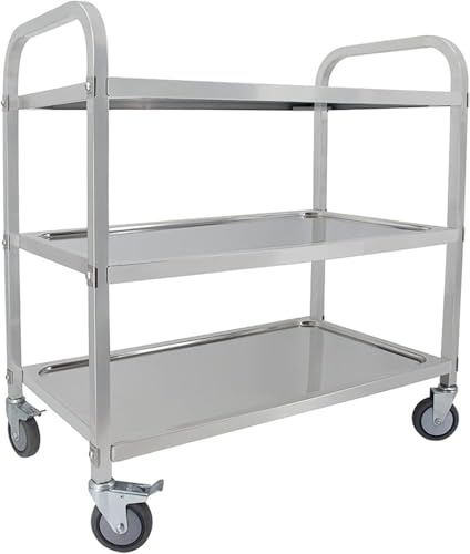 Carrello da cucina in acciaio inox, con ruote bloccabili - Carrello da cucina a 3 livelli, per hotel, ristoranti, isola di stoccaggio per catering