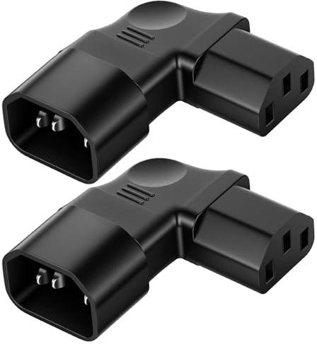 AXFEE 2 Pezzi Cavo Alimentazione Angolato, 250V 10A, IEC320 C14 a IEC C13 | 90° Svolta Destra, Connettore Alimentazione Angolare, per Computer, Armadi PDU, Stampanti, Pentola ed Elettrodomestici -Nero