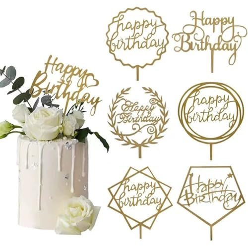 7 Pezzi Topper Torta Compleanno, Decorazioni per Torte di Buon Compleanno, Acrilico Topper per Torta