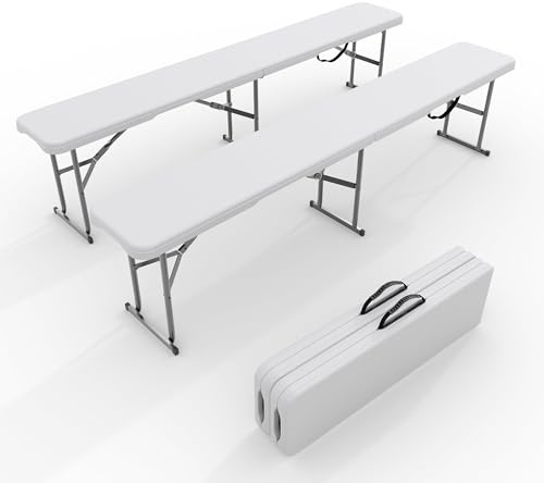 Garvee 2er Set klappbare Gartenbänke – tragbare & wetterfeste Outdoor Sitzbank aus HDPE mit Tragegriff – 6ft lang, stabil & platzsparend, perfekt für Picknick, Camping, Sport & Party – Farbe: Weiß