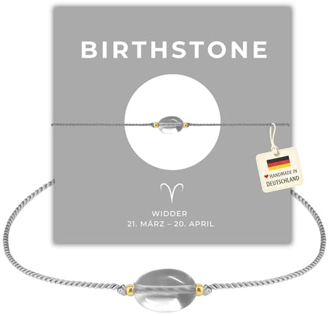 happymaker Geburtsstein Armband für jedes Sternzeichen, echte Edelsteine als Geburtssteine, handgefertigt in Deutschland, Geschenkverpackung und Karte mit Edelsteinbedeutung
