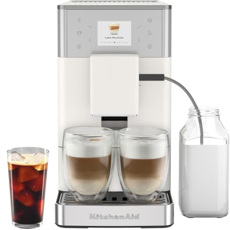 KitchenAid KF3 Fully Automatic Espresso Machine with Iced Coffee, Built-In Grinder, 19 Recipes, Auto Milk System, 6cm Colour Display, Porcelain White