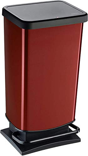 Rotho Paso Trash can 40l with pedal and lid, Plastic (PP) BPA-free, red metallic, 40l (35.3 x 29.5 x 67.6 cm)