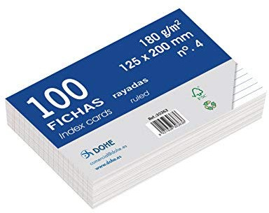 Dohe - Randiga kartongkort (100 st.) - Kort för anteckningar, Storlek 20x12.5 cm, 180 g/m², Nr 4, Kontorsmaterial - Vit färg