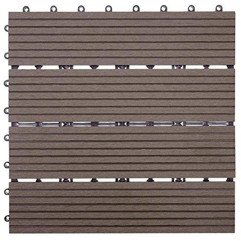 Mendler WPC Bodenfliese Rhone linear - Basis Coffee | Holzoptik Balkon/Terrasse, 11x je 30x30cm = 1qm