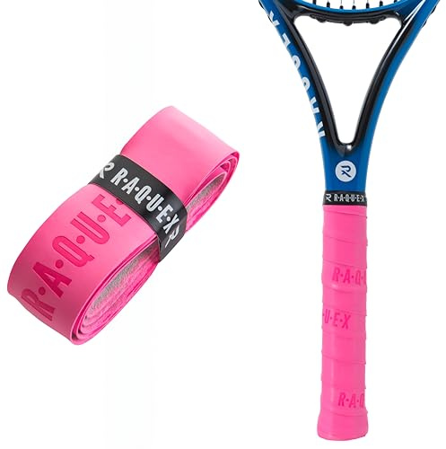 Raquex Enhance Replacement Racket Grip: Tennis Grip, Badminton, Squash Grip Tape, Padel, Pickleball. 14 Colours. Premium, Self-Adhesive Tennis Racquet Grip with Finishing Tape (Pink, 1 Grip)