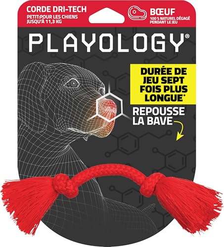Playology Jouet pour Chien | Dri-Tech Corde à Tirer pour mâcheurs agressifs | Petit Jouet parfumé au bœuf – Facile à Nettoyer et fabriqué à partir de matériaux Non Toxiques