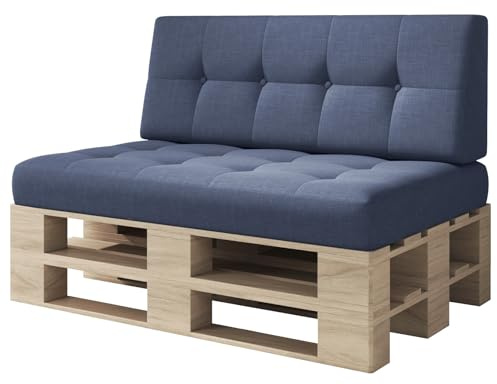 sunnypillow Palettenkissen für Palettenmöbel - 2er Set - Palettenauflage für Palettensofa - Palettenpolster für Garten, Gesteppte Kissen mit Knöpfen für Europaletten - Rückenkissen & Sitzkissen Blau
