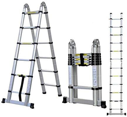 Mult-Purpose Telescopic Folding Ladder 2.6m/3.2m/3.8m/5m Aluminium Extension Ladder A-Frame/Straight Ladder, EN131 (A-Frame, 3.8m)