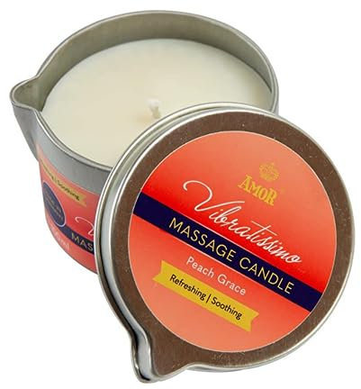 VIBRATISSIMO Bougie de massage Peach Grace 50 ml I Bougie parfumée à la pêche I Bougie détente I Matières premières naturelles & huile de coco I Convient aux peaux sensibles I Massage candle
