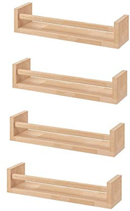 Wooden Spice Rack Nursery Book Holder Kids Shelf Kitchen Bathroom Accessory - Storage Organizer Birch Natural Wood Cookware Kitchen Storage Organisation Rack Holder Spice Racks (Pack Of 4, 60 cm)