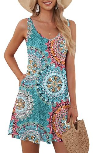 AUSELILY Vestido de Verano sin Mangas para Mujer Imprimir Verde S