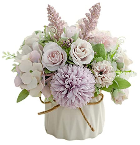 Stronrive Flores Artificiales con Maceta con Ceramica Jarrón Flores Artificiales Decoracion Flores De Falsas En Maceta para Decoración del Hogar Fiesta Boda Oficina Mesa Decoración De Escritorio