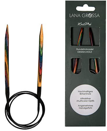 Lana Grossa Rundstricknadel Design-Holz | Stricknadeln aus Birkenholz, ergonomisch & farbig | Ideal für Pullover, Schals, Mützen & weitere Rundprojekte 80/3,25