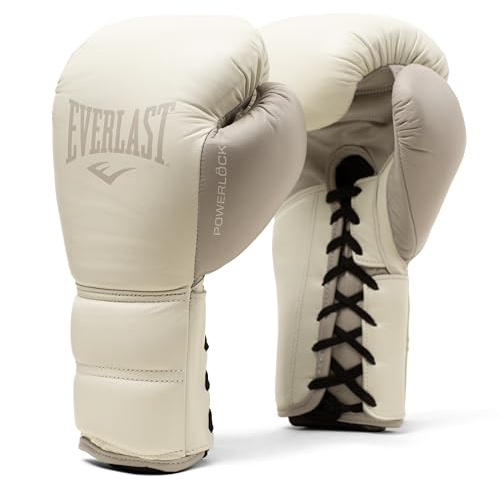 Everlast Powerlock 2 Pro 14oz Schnürhandschuhe, weiße Boxhandschuhe für Sandsack, Pratzen & Sparring, mit Handgelenkstütze, 5-lagigem Schaumstoff & Schnürsystem