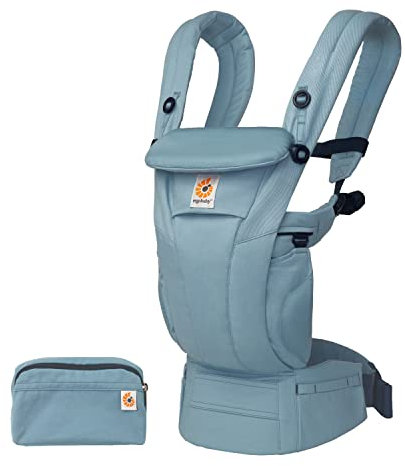 Ergobaby Omni Dream Babytrage für Neugeborene ab Geburt bis 20kg, 4 Positionen SoftTouch Cotton Ergonomische Babybauchtrage Rückentrage Baby-Tragetasche, Slate Blue