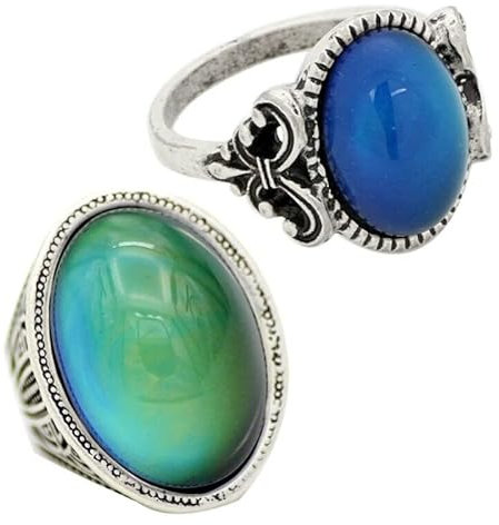 2 Stücke Vintage Böhmen Retro Farbwechsel Stimmungsring Emotion Gefühl Veränderbarer Ring Temperaturkontrollring Für Frauen