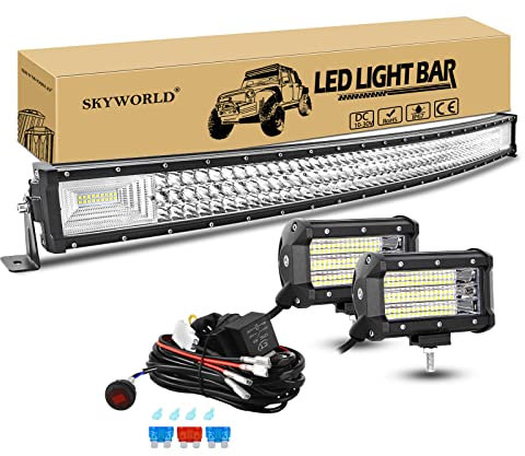 SKYWORLD Nebelscheinwerfer Gebogene LED Lichtleiste, 42 Zoll 540W Offroad LED Arbeitsscheinwerfer Bar mit 12V kabelbaum kit, 2Pcs 4 Zoll 135W Zusatzscheinwerfer Led Strahler für Auto SUV LKW 4x4