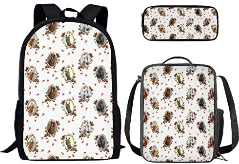 Binienty Jungen Rucksack Kinder Elementary Bookbag Schultasche mit isolierter Lunchbox Tragetasche und Federmäppchen, Pferd 6, Einheitsgröße