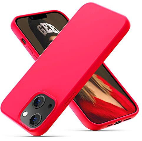 OIIAEE Coque iPhone 13, Coque en Liquide Silicone Conçue pour iPhone 13, Étui de Protection Antichoc Ultra Mince avec Doublure Douce en Microfibre Anti-Rayures, 6.1 Pouces,Rose Vif