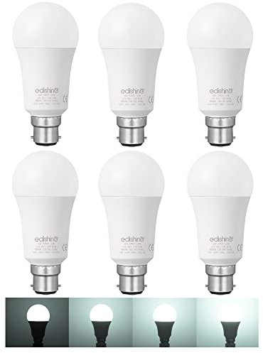 EDISHINE 6 Pack Dimmable Bayonet Light Bulb, B22 LED Cool White 6500K, 14W LED Bulb, BC GLS A60 Energy Saving Bulb for Wall lamp, Ceiling Light, Chandelier